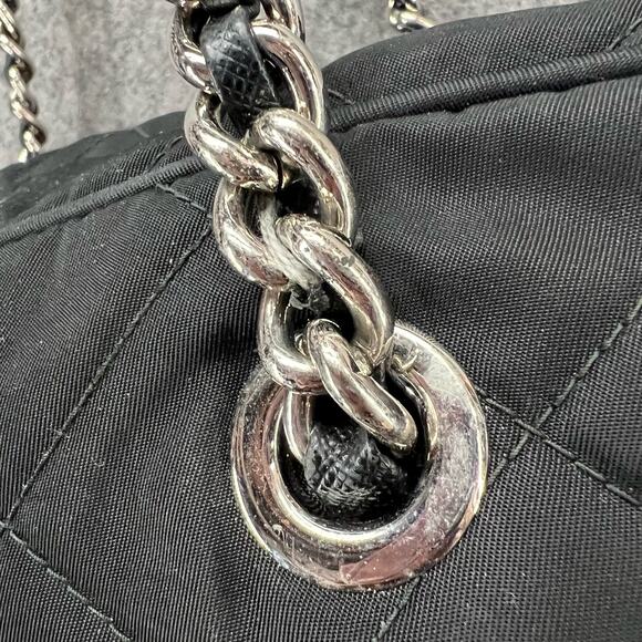 Prada Tessuto Impuntu Shoulder Bag Black Quilted Nylon Chain Leather Strap - Picture 16 of 16